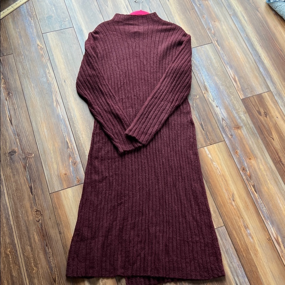 Aerie Ribbed Knit Mock Neck  Sweater Dress - Deep Burgundy - Picture 11 of 11